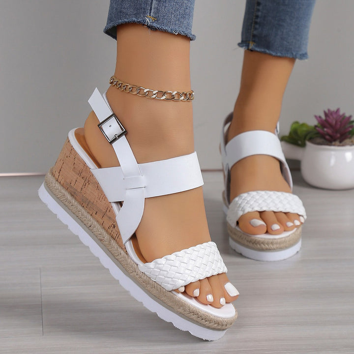 Wedge sandals for women with a refined strap design and a comfortable cork sole Lune London