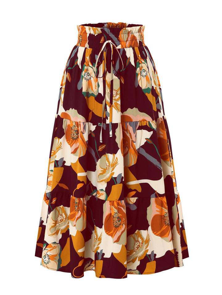 Maxi skirt for women with voluminous ruffles and a floral print Lune London
