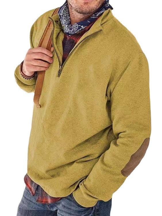 Men's fleece pullover with practical zip opening and trendy leather accents Lune London
