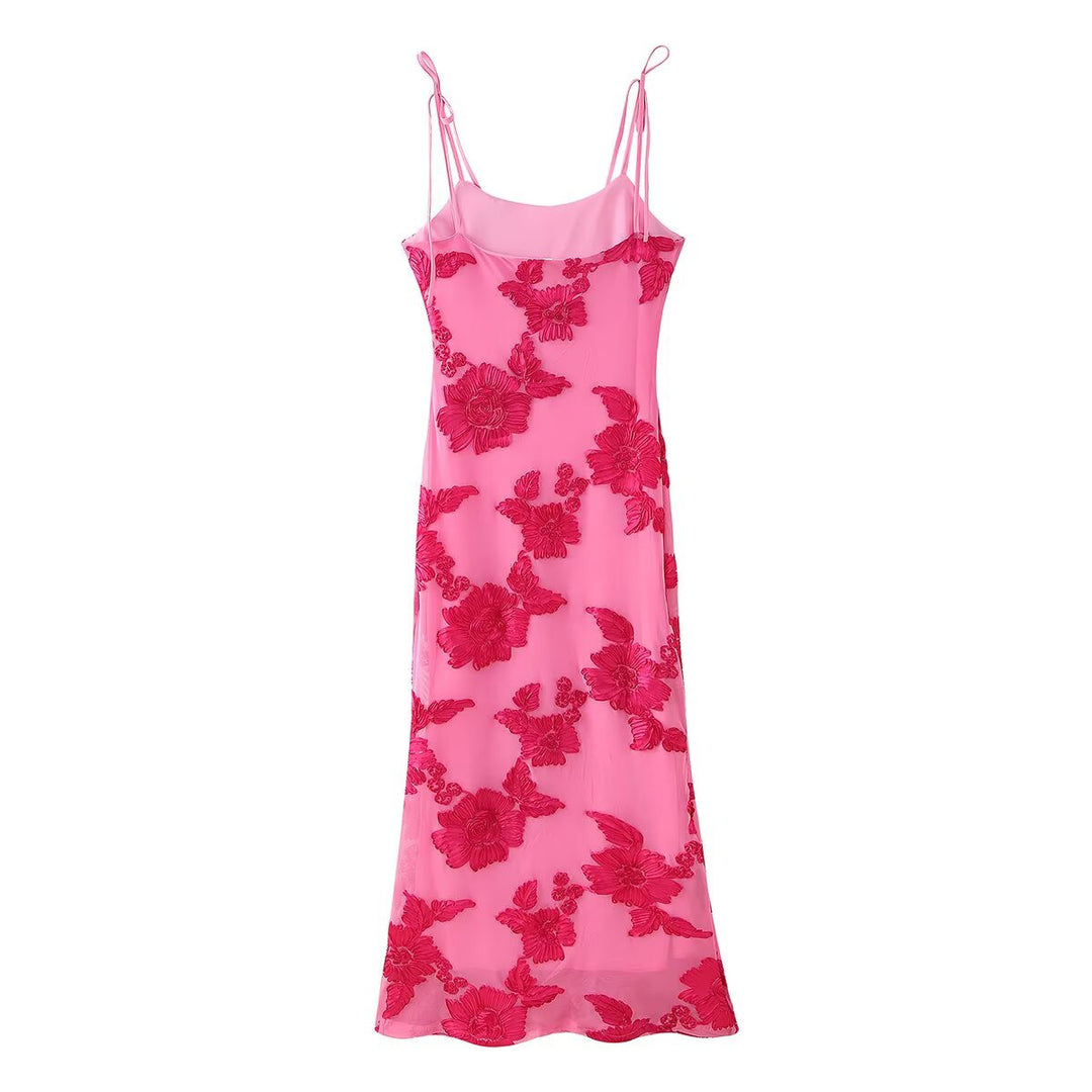 Maxi dress for women with floral lace pattern and adjustable straps Lune London
