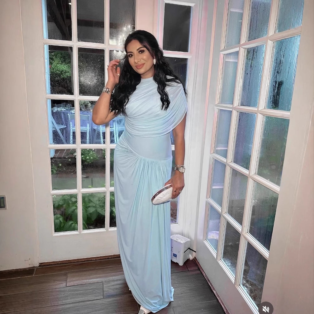 Maxi dress for women with decorative gathers and elegant draping Lune London