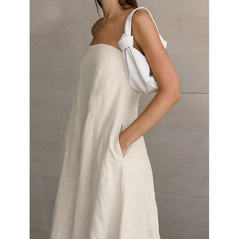 Ladies Maxi Dress Without Sleeves with Elegant Waistband and Flowing Cut Lune London