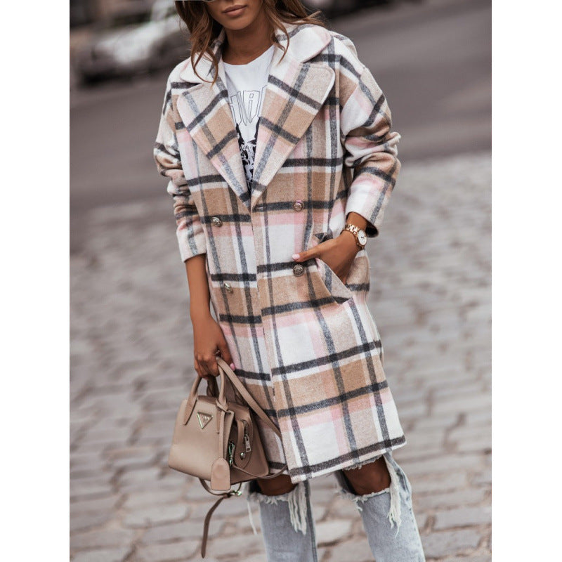 Lune London women's double-breasted plaid wool coat