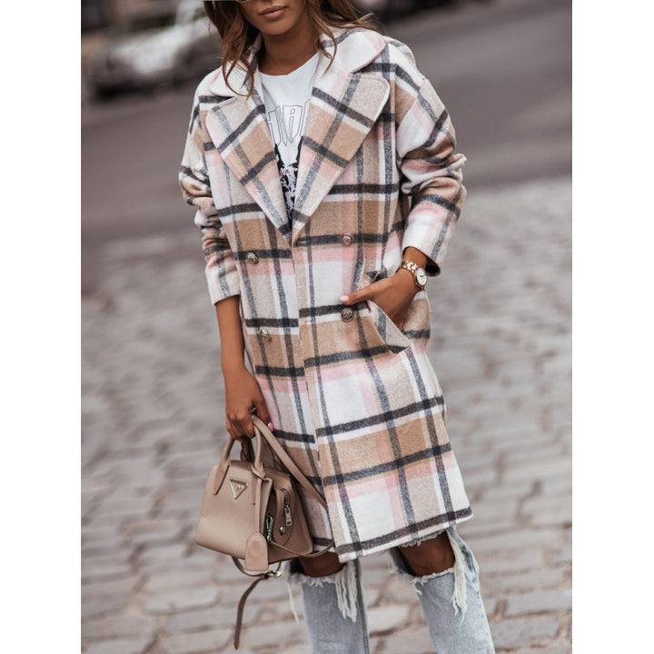 Lune London women's double-breasted plaid wool coat