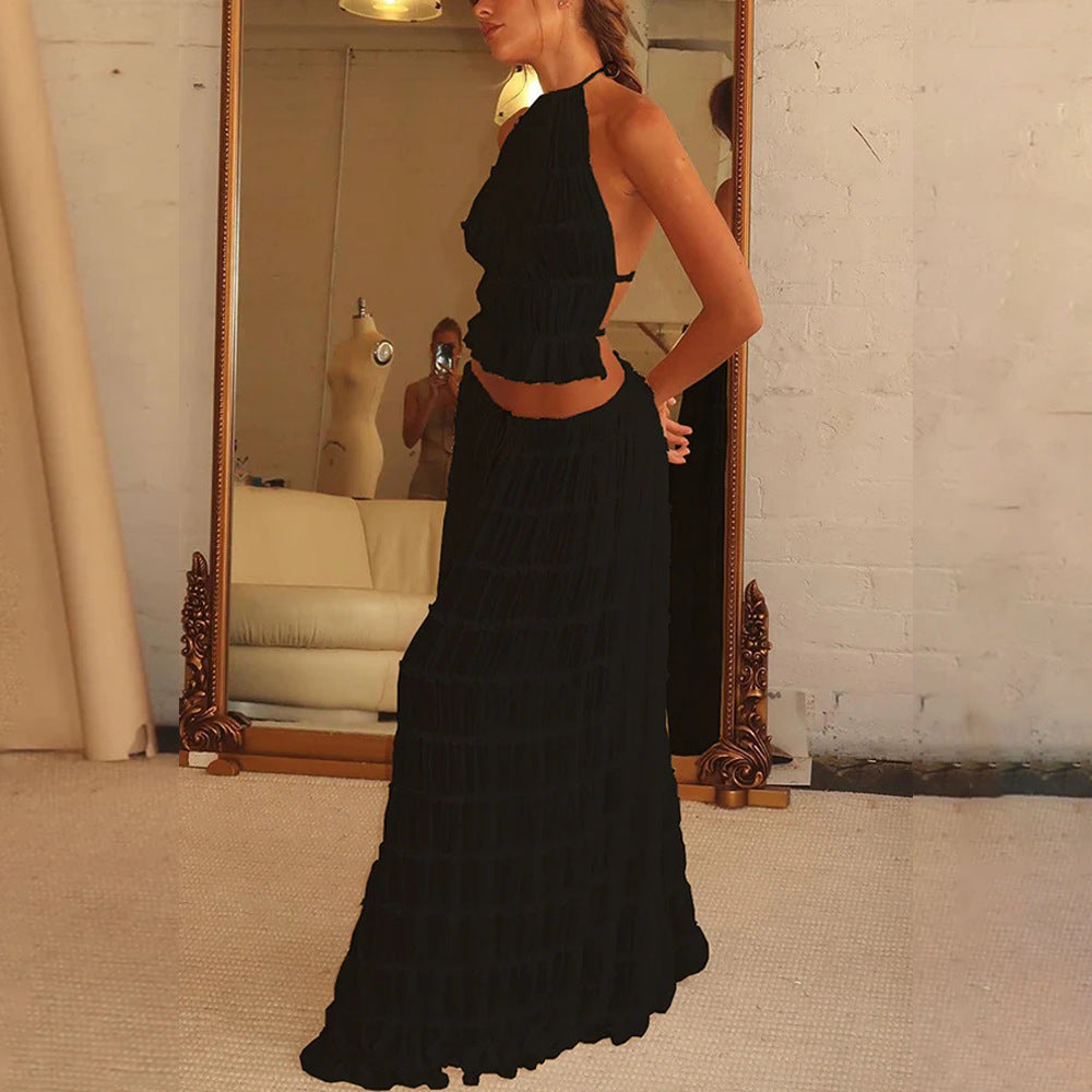 Maxi skirt and crop-top set for women with a playful ruffled design Lune London