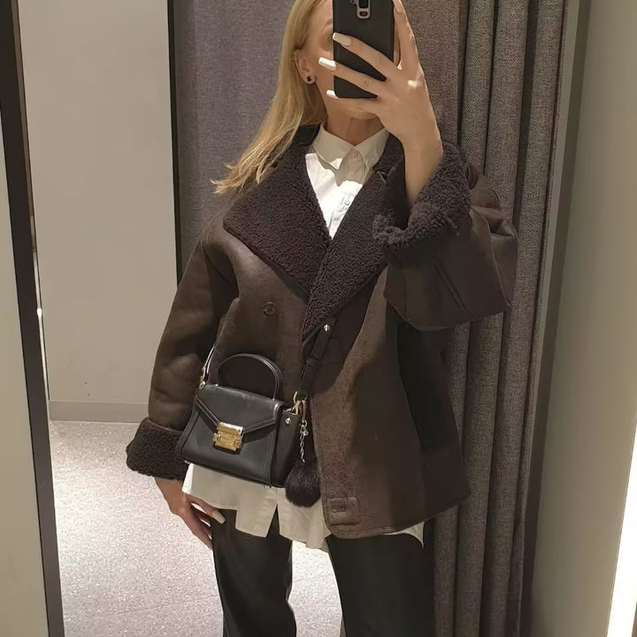 Chic and Stylish women's transitional jacket with soft fleece lining and elegant lapel