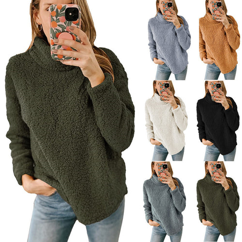 Ladies Cozy Fleece Sweater with High Collar and Textured Design Lune London