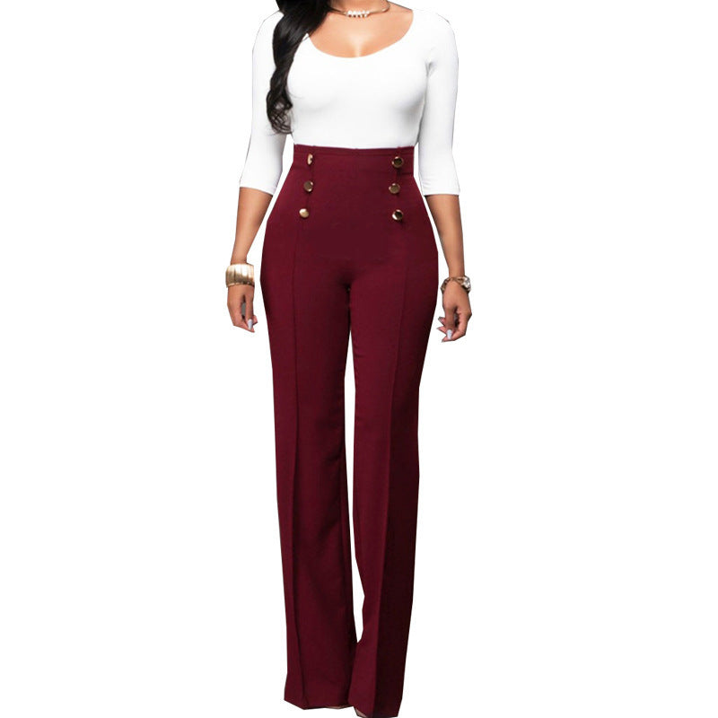 Lune London | Women Elegant High-Waist Pants with Decorative Buttons
