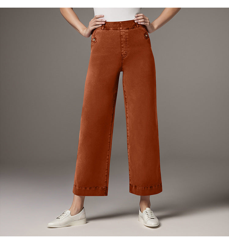 Women's Wide High-Waist Pants with Fashionable Button Details Lune London