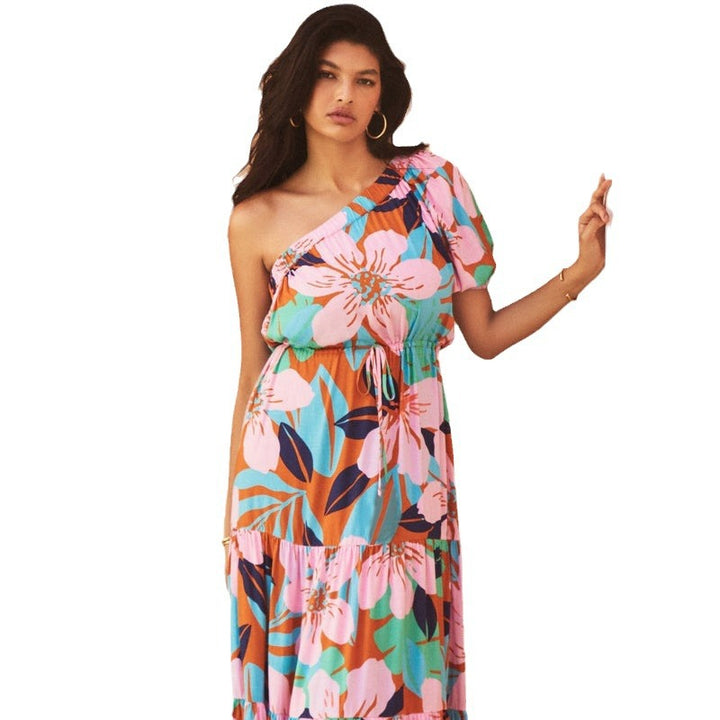 Women's maxi dress with sophisticated one-shoulder design and voluminous hem Lune London