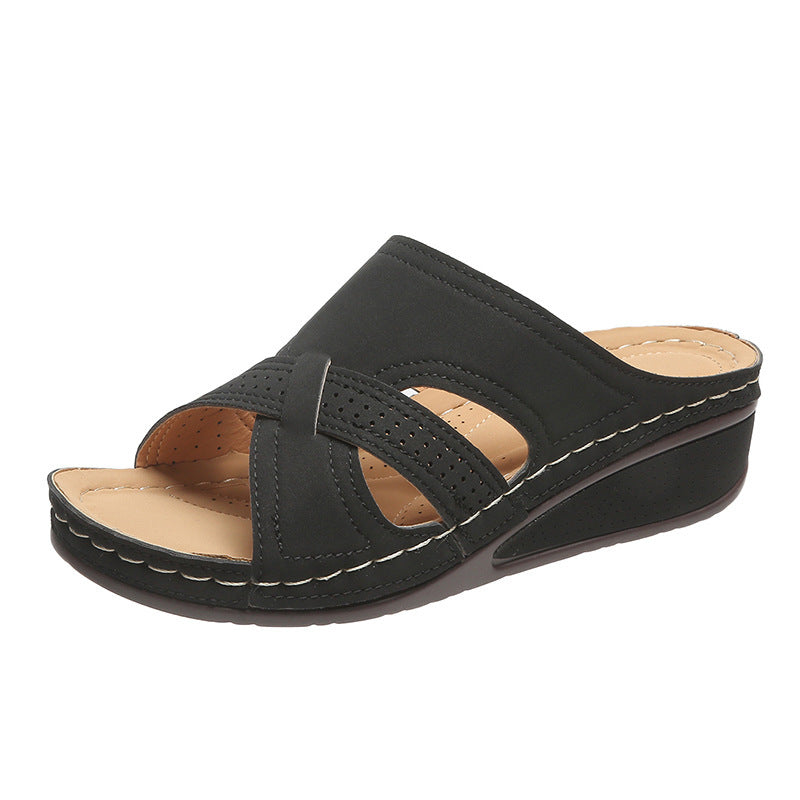 Comfortable wedge heel sandals for women with perforated details and non-slip sole Lune London