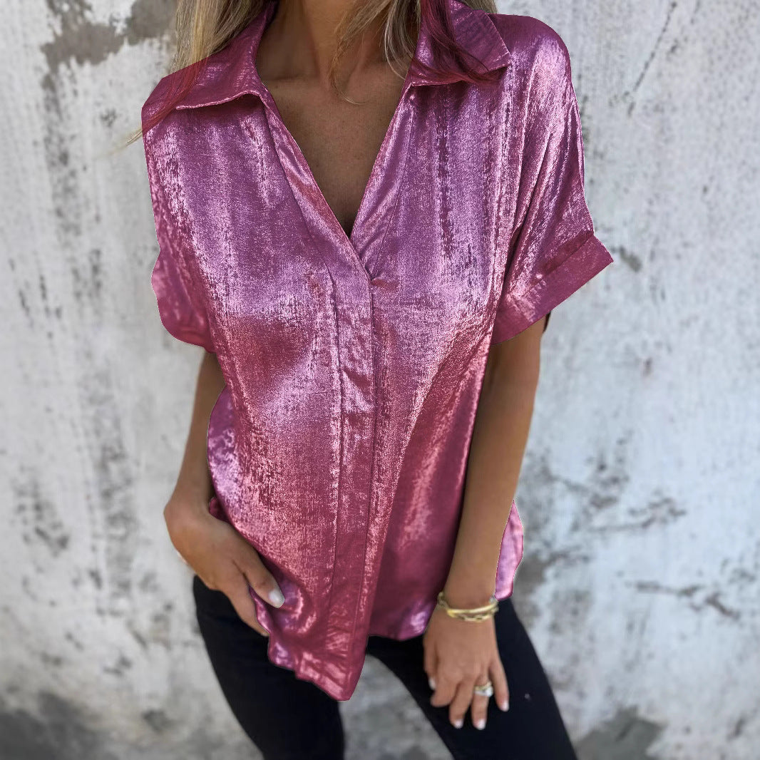 Ladies Elegant Satin Blouse with Shiny Finish and Chic Casual Cut