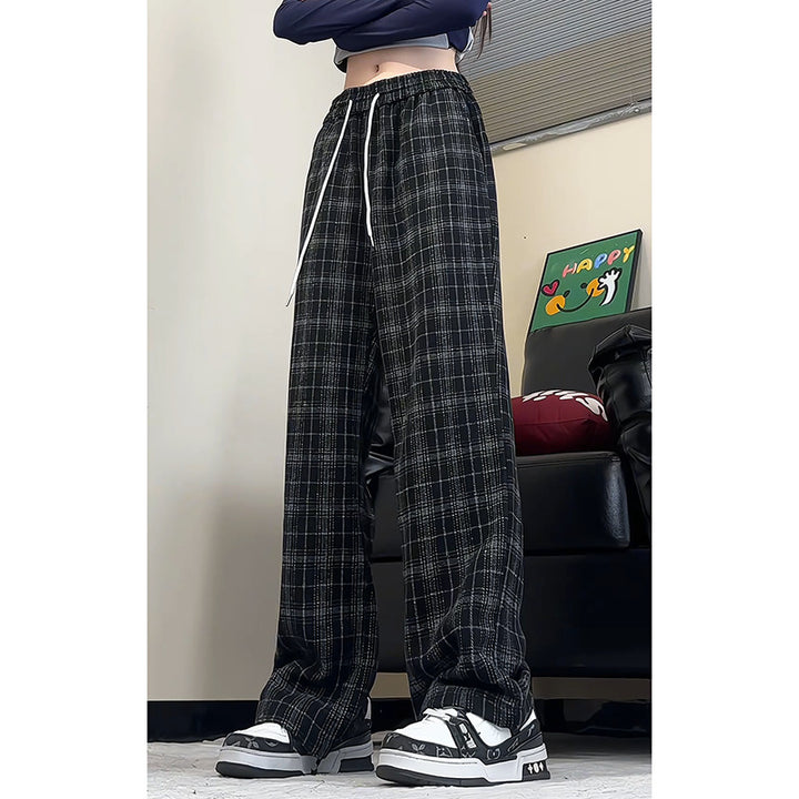 Loose plaid harem pants for women with elastic waistband and side drawstring Lune London