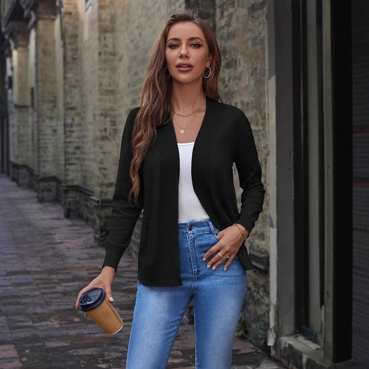 Ladies open-cut casual cardigan with fine rib details Lune London