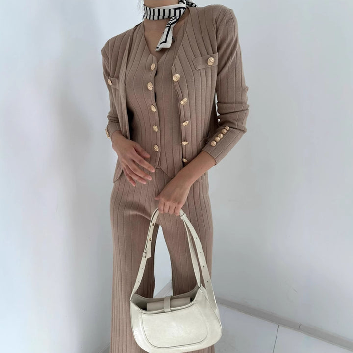 Elegant knitted set for ladies with chic and stylish button details