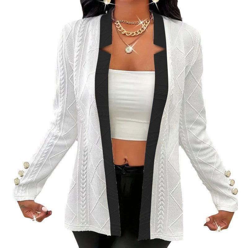 Ladies Elegant knitted blazer with contrasting lapels and unique button details Lune London
