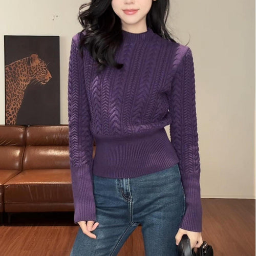 Pull en maille chunky élégant pour femmes avec taille haute et encolure ronde Chic & Stil