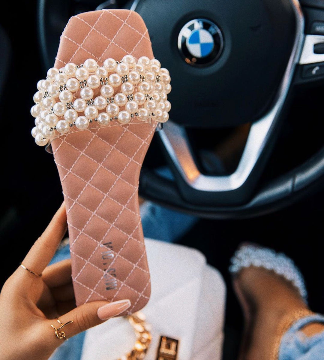 Women Comfortable Sandals with Beaded Strap and Padded Sole Lune London