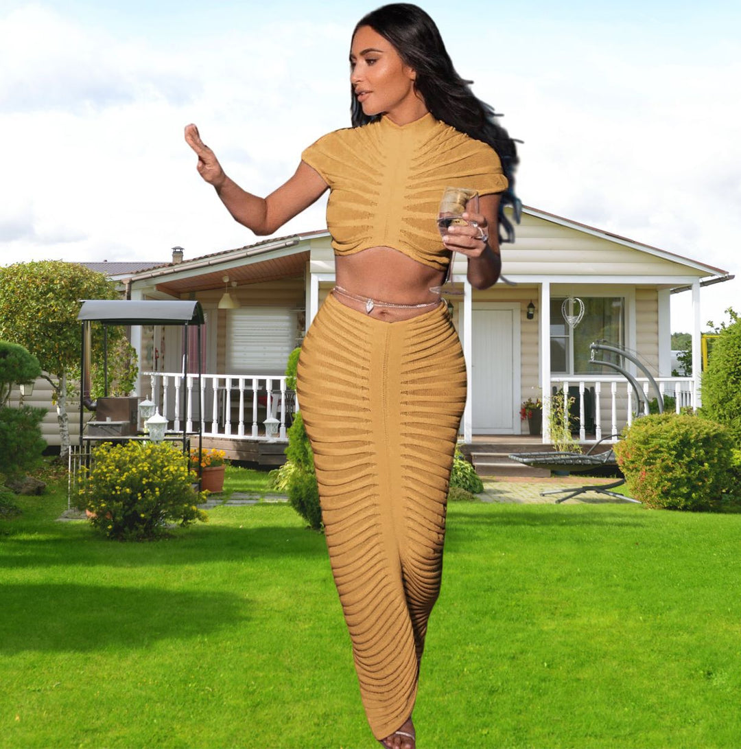 Ladies Fitted Crop Top and Chic Skirt Set