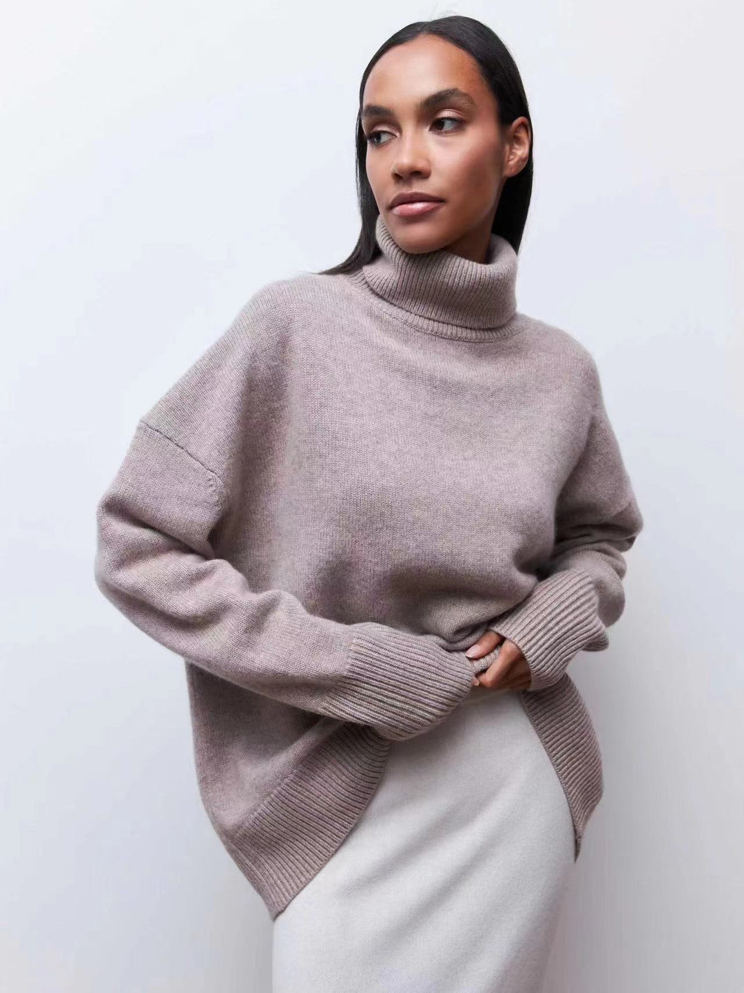 Loop collar sweater for women in soft material Lune London