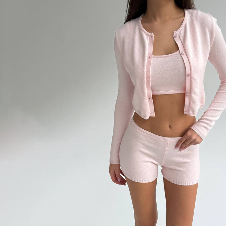 Women’s leisure set in crop with button cardigan and matching bustier Lune London