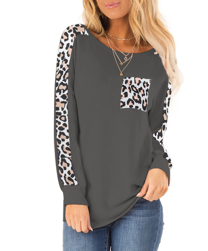Women’s trendy long sleeve T-shirt with leopard appliqués Lune London