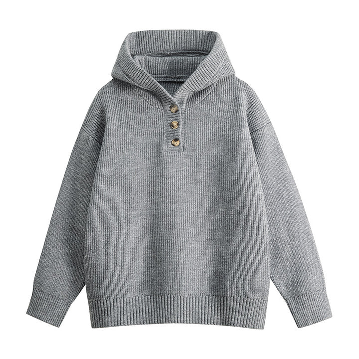 Ladies high-quality sweater and knit with high collar and button details Lune London