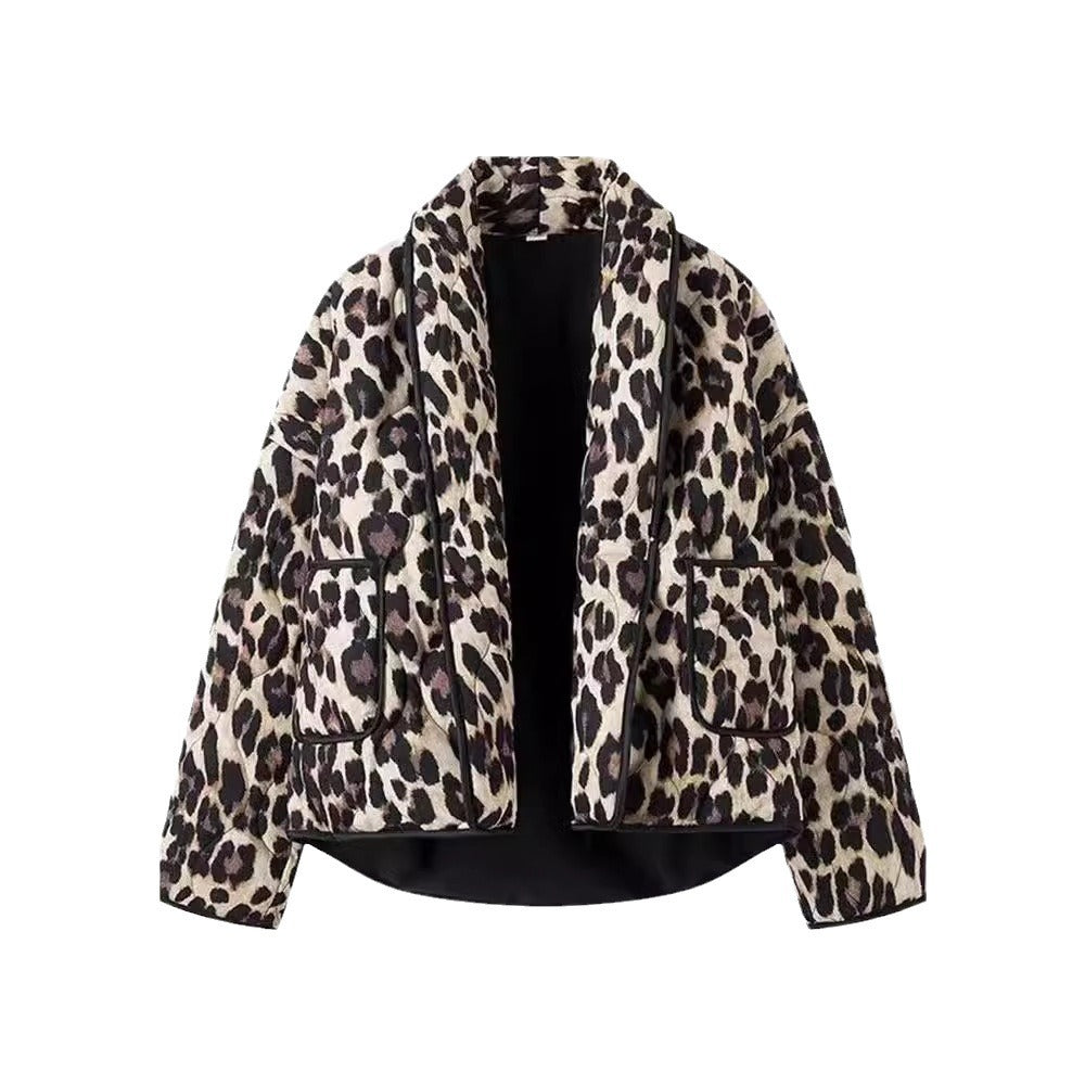 Plus size ladies blazer with animal print and chic elegant accents
