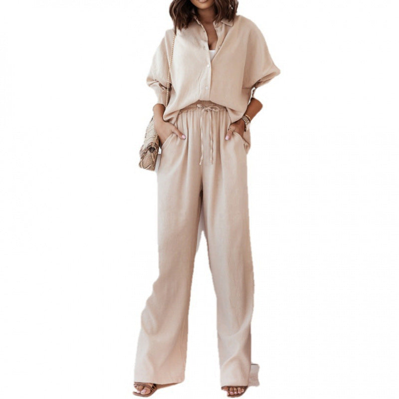Casual two-piece set for women with loose blouse and wide linen pants Lune London