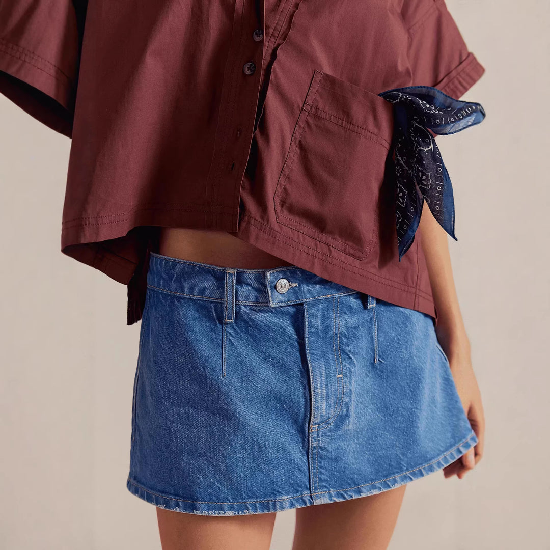 Women's denim mini skirt with frayed hem and casual fit Lune London