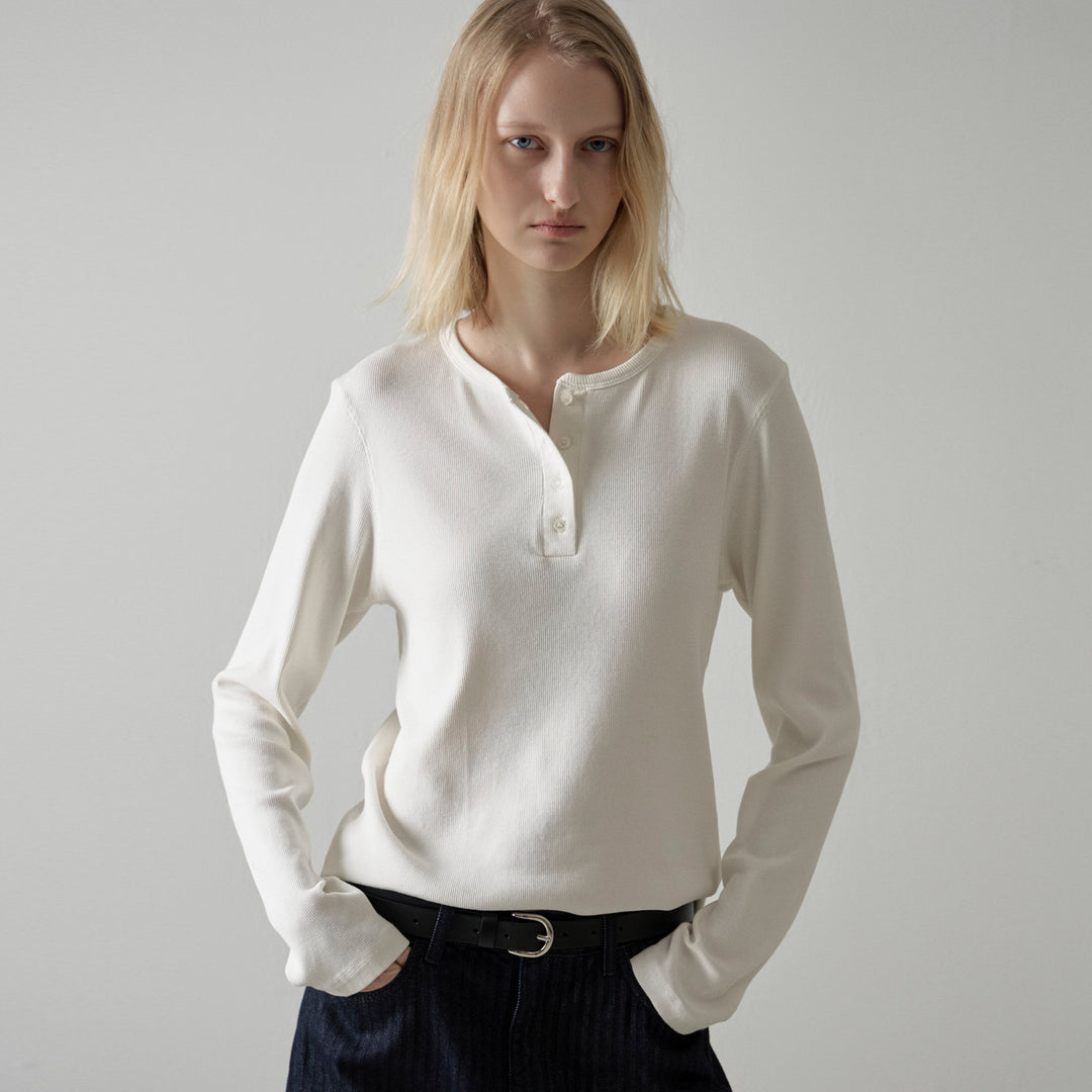 Knitted tank top for women with asymmetric button closure and long sleeve cuffs Lune London