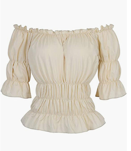 Women's blouse with off-shoulder design and ruffle details Lune London