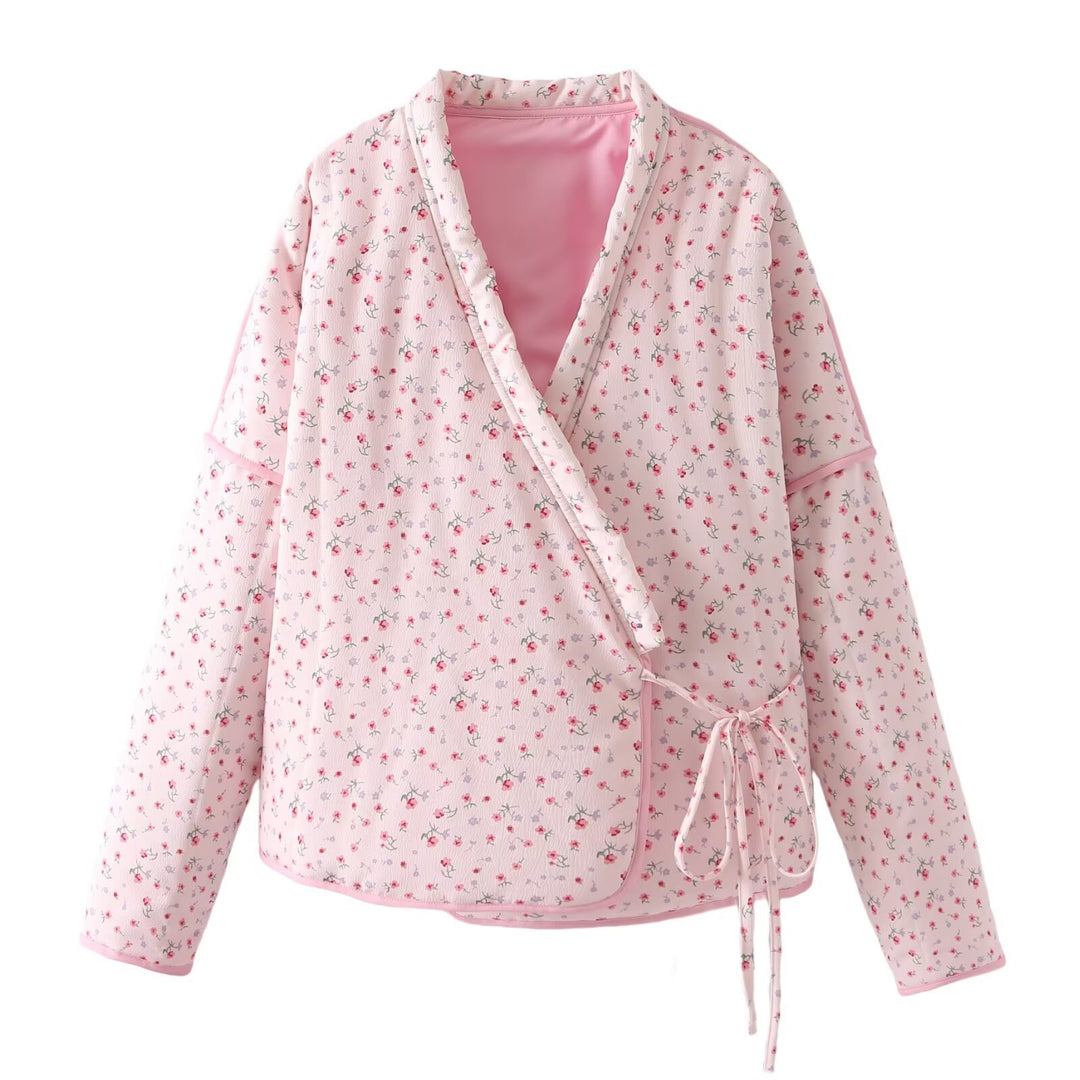Women's blouse in kimono style with floral patterns and tie belt Lune London