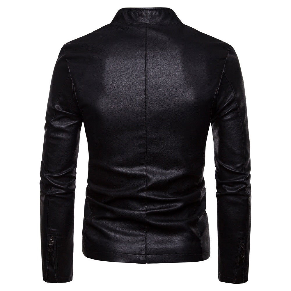 Men's faux leather jacket with modern high collar and zippered side pockets Lune London