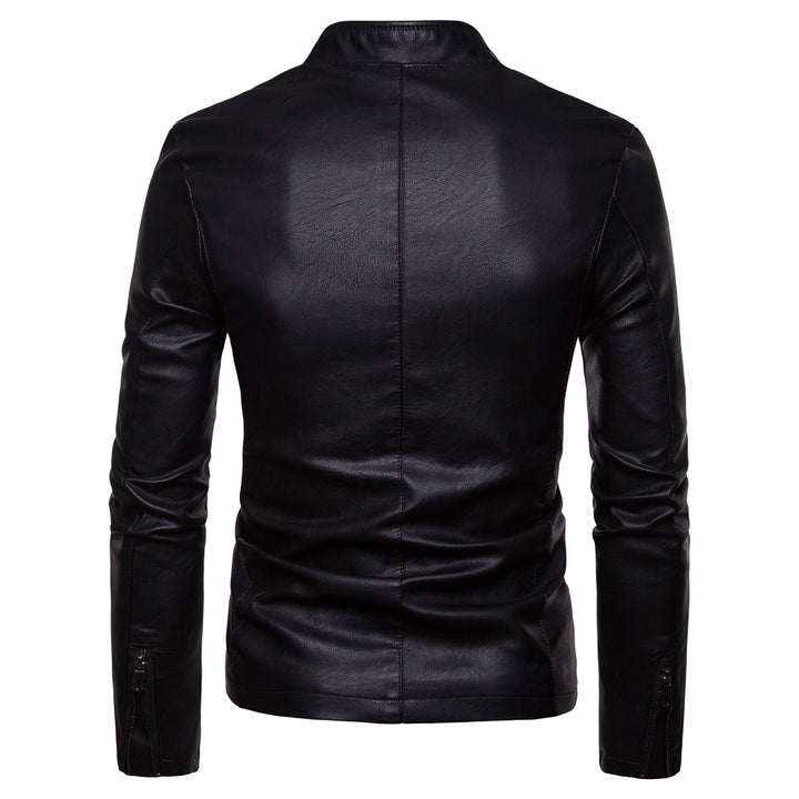 Men's faux leather jacket with modern high collar and zippered side pockets Lune London