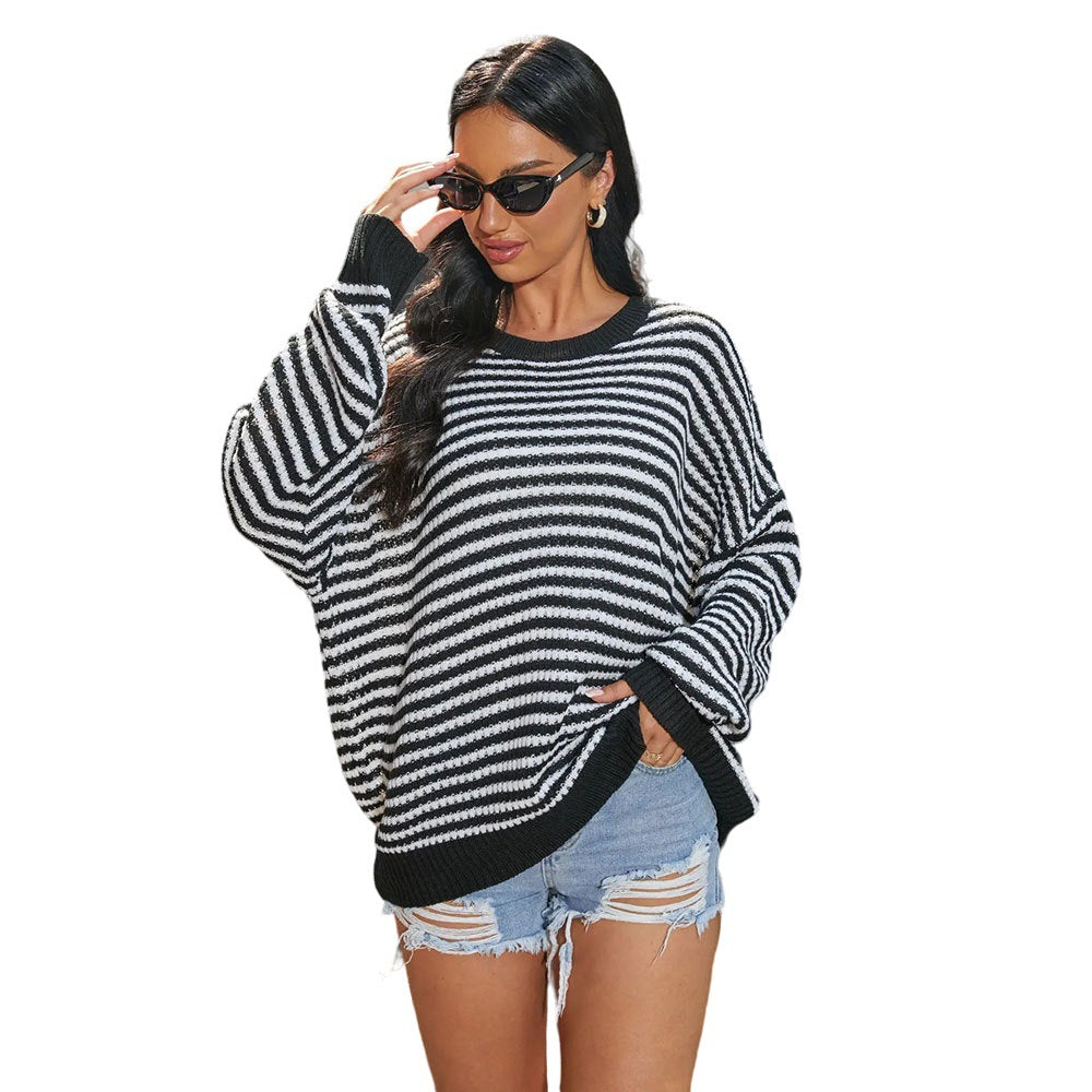 Pull oversized rayé pour femmes avec coupe large et design décontracté Chic & Stil