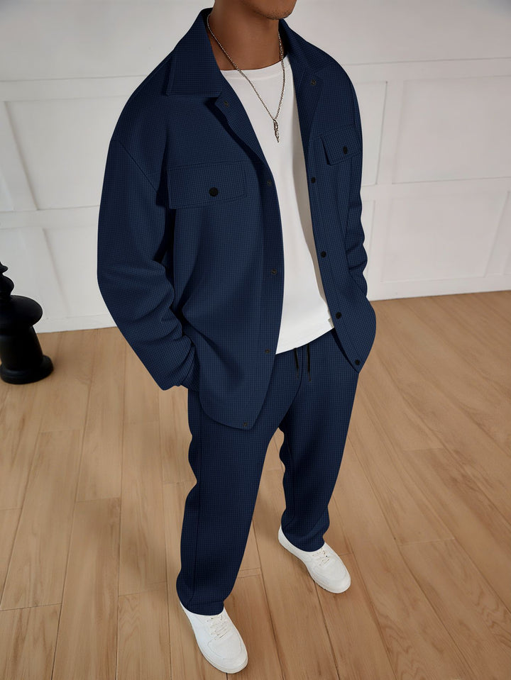 Elegant leisure suit for men with textured jacket and comfortable pants Lune London