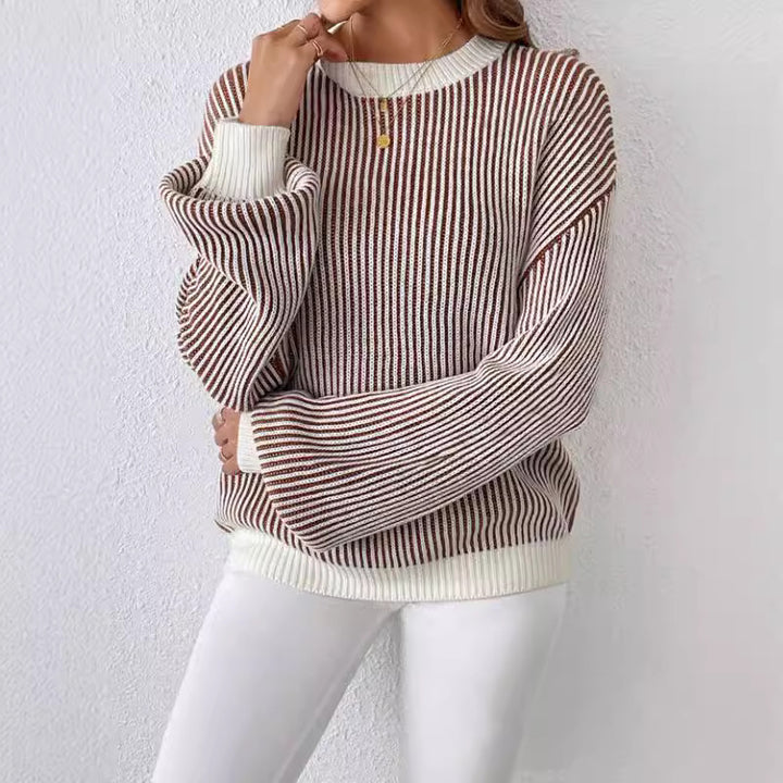 Pull en tricot pour femmes avec un design en côtes larges et des manches ballon décontractées Lune London