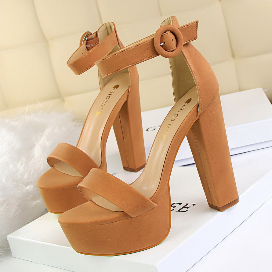 High heel sandals for women with adjustable ankle strap and thick sole Lune London