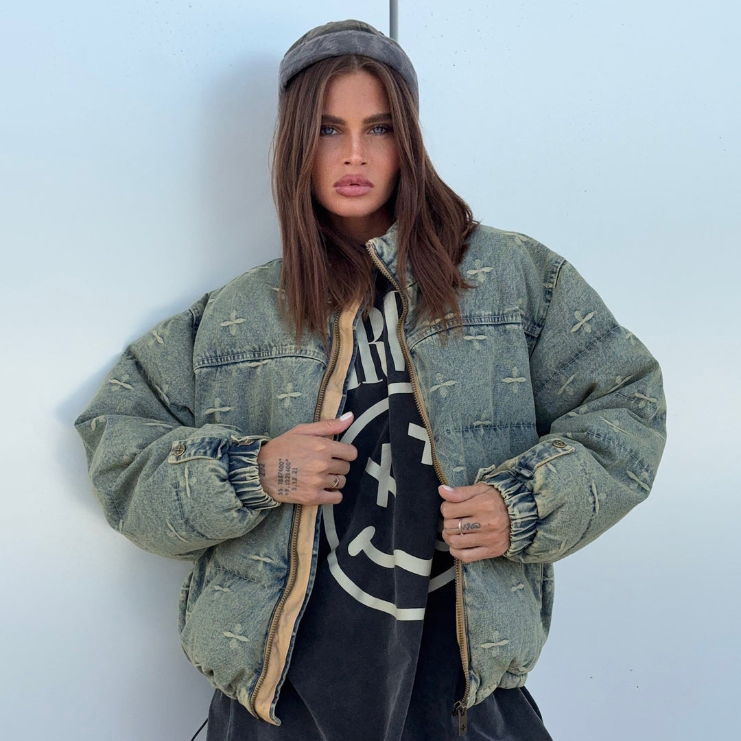 Oversized denim jacket for women with a quilted design and impressive details Lune London