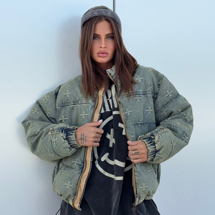 Oversized denim jacket for women with a quilted design and impressive details Lune London