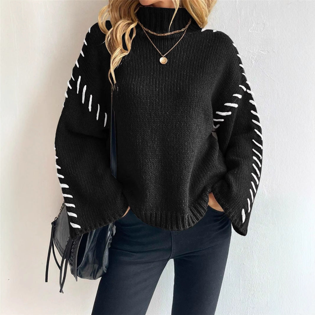 Knit sweater for women with wide sleeves and a high collar Lune London
