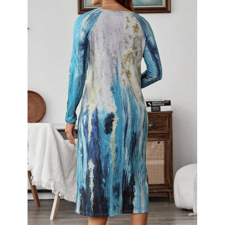Long sleeve maxi dress for women with colorful abstract pattern Lune London
