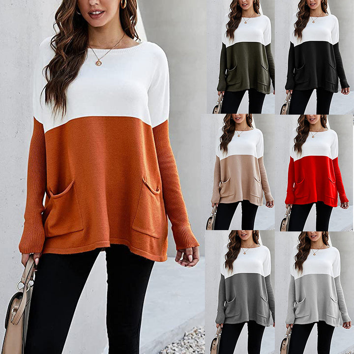 Knit sweater for women with large front pockets and contrasting design Lune London
