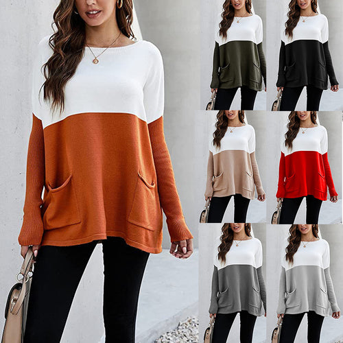Knit sweater for women with large front pockets and contrasting design Lune London