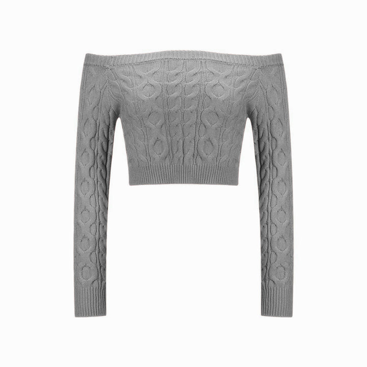 Women's knit top with off-the-shoulder neckline and cable pattern Lune London