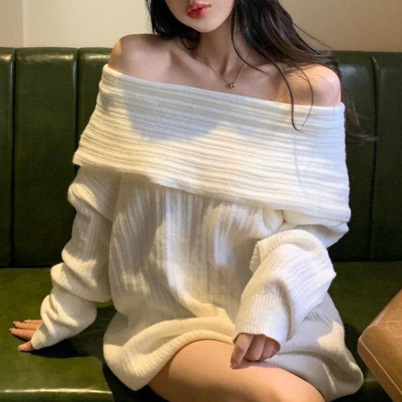 Sweater femme à épaules dénudées en matière tricotée texturée Chic & Stil