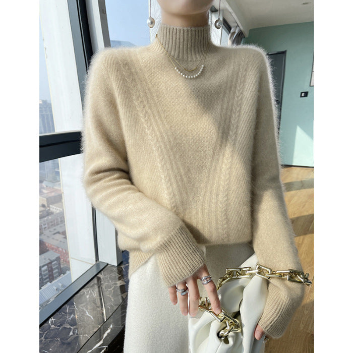 Knit sweater for women with high collar and cable pattern Lune London