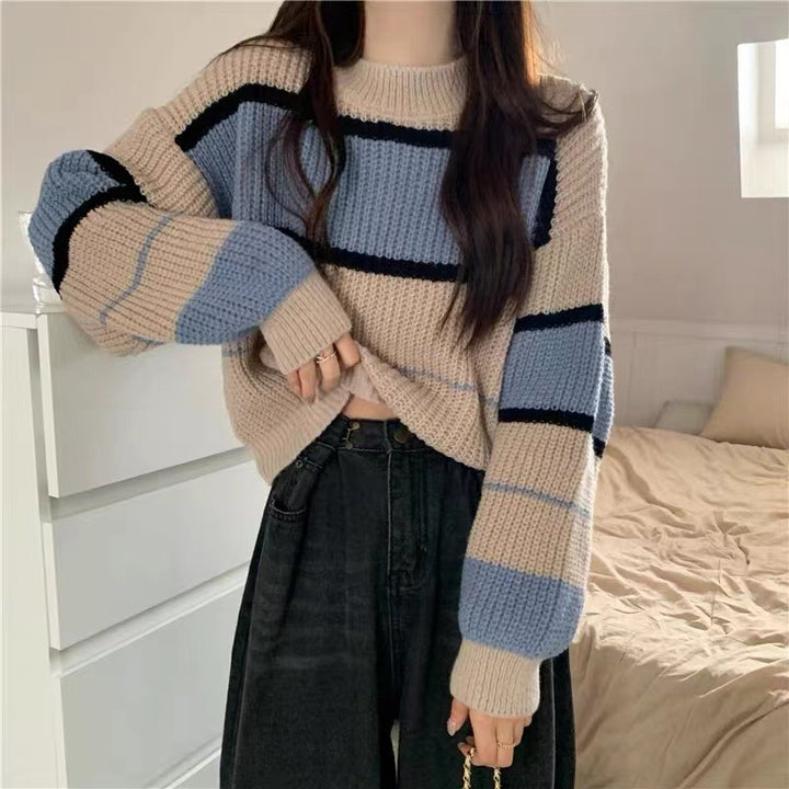 Thick knit sweater for women with colorful stripes and a casual fit Lune London