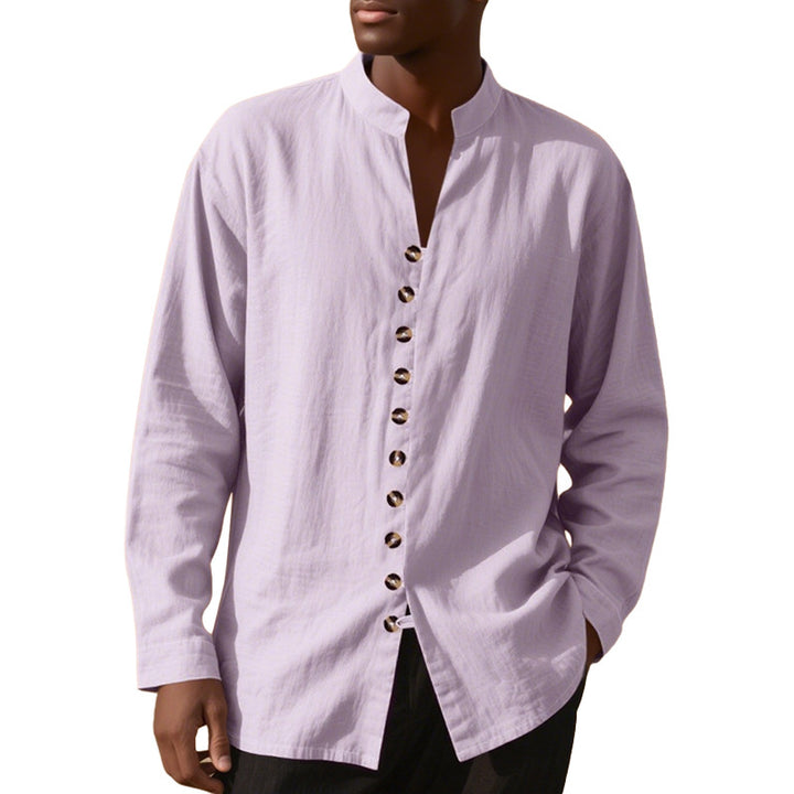 Men's long sleeve shirt with modern high collar and single button placket Lune London